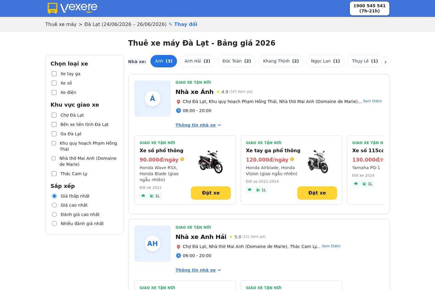 Preview: Chọn xe theo nhà xe hoặc loại xe